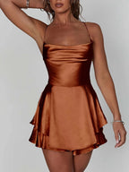 Women Sexy Cross Tie-Up Backless Cami Playsuits Cowl Neck Sleeveless Short Jumpsuits Summer Solid Color Romper Club Streetwear