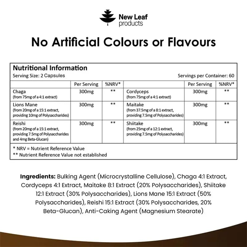 Mushroom Super Blend Complex - Brain Nervous System Health and Memory Supplements Immunity Sleep Energy Mood Support Secondary image