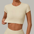Gym Workout Yoga Fitness Sports Suit Short-sleeved Top Padded-free High-waisted Hip-lifting Trousers Outdoors Leisure Sportswear