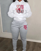 Women's Hoodies Sets Pants Suit 2 Piece Outfits 2025 New Letter Print Bear Aesthetics Sweatshirt and Sweatpants Womens Tracksuit