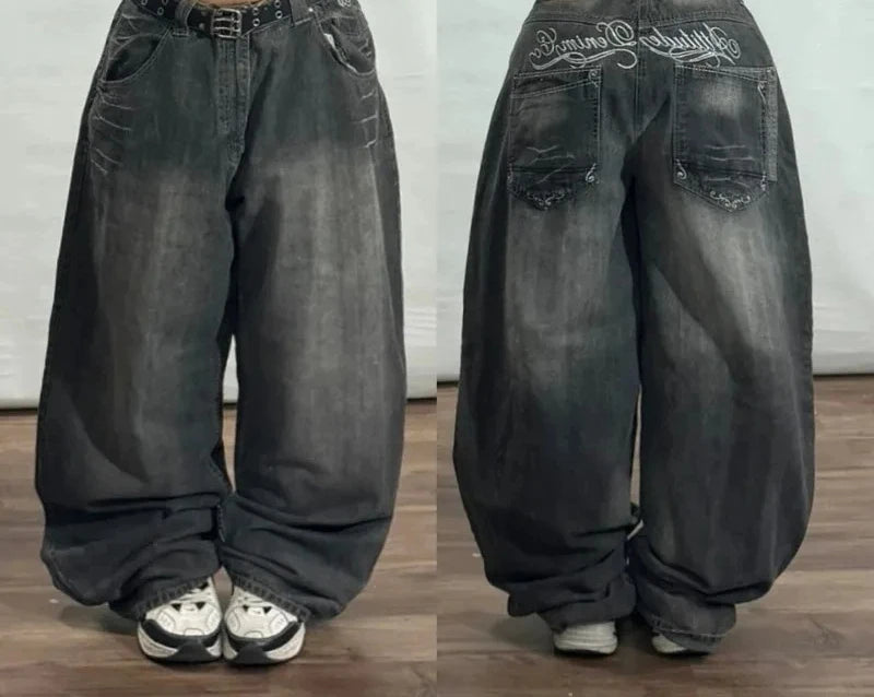 Gothic New Fashion Heavy Industry Washing Equipment Multi-pocket Jean Women Y2K Rock Popular Hiphop High Waist Wide-leg Trousers