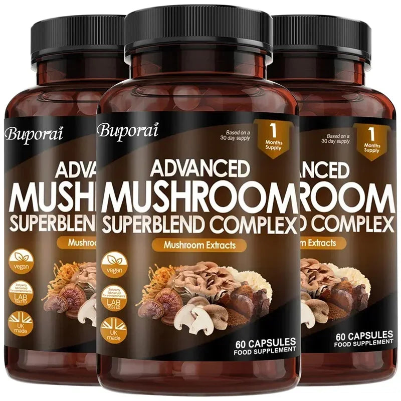 Mushroom Super Blend Complex - Brain Nervous System Health and Memory Supplements Immunity Sleep Energy Mood Support