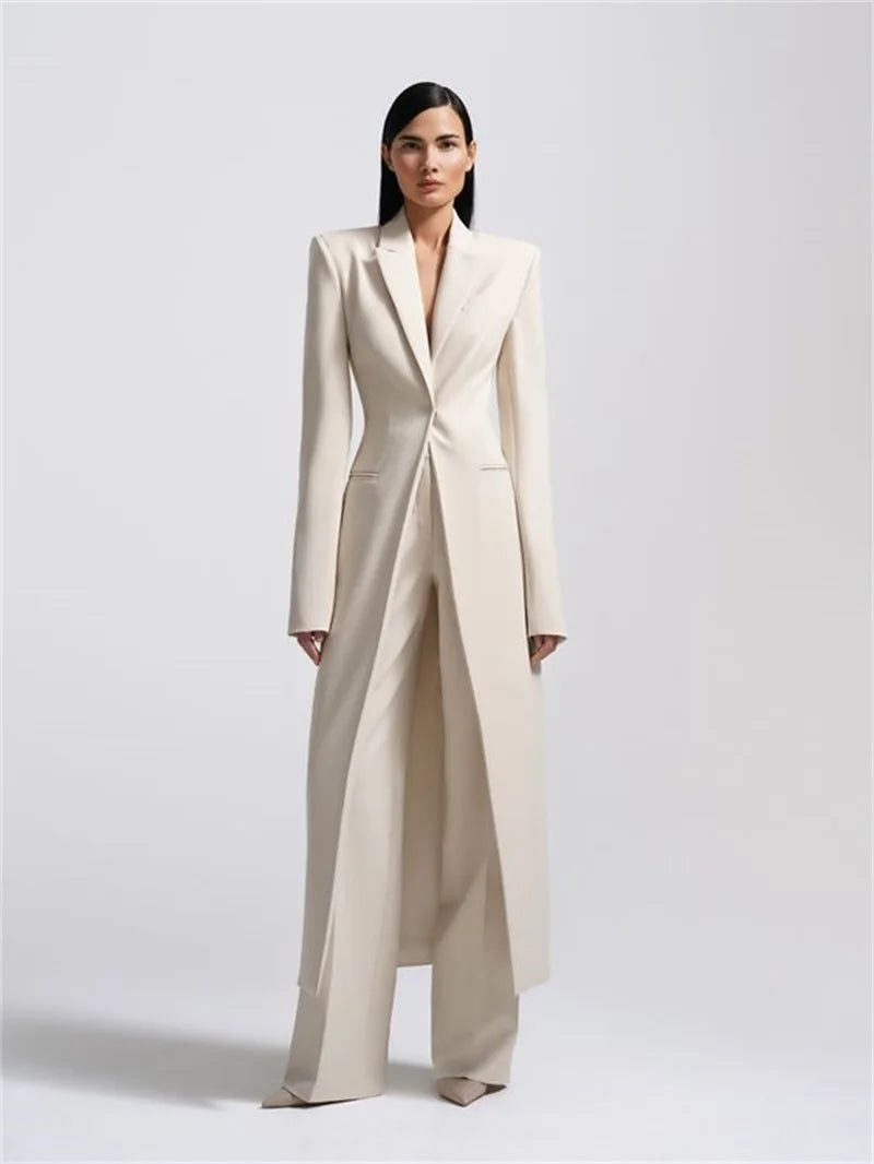Designer Formal Women Suit Set 2 Piece Blazer+Pants Long Style Wedding Party Prom Dress One Button Customized женский костюм