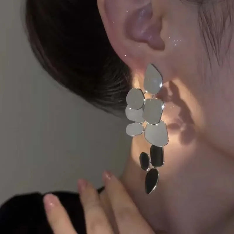 Exaggerated Metal Irregular Pendant Earrings For Women Fashion Silver Color Leaf Long Hanging Earrings Wedding Jewelry 2025