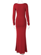 Hugcitar Autumn Solid Long Sleeve Draped Sexy Bodycon Maxi Prom Dress Women Fashion Y2K Outfits Evening Party Festival Club