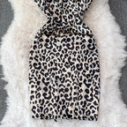 Leopard Print V-neck Sexy Bodycon Mini Dress Women Fashion Spring Autumn Sleeveless Cut Out Waist Backless Party Velvet Dresses