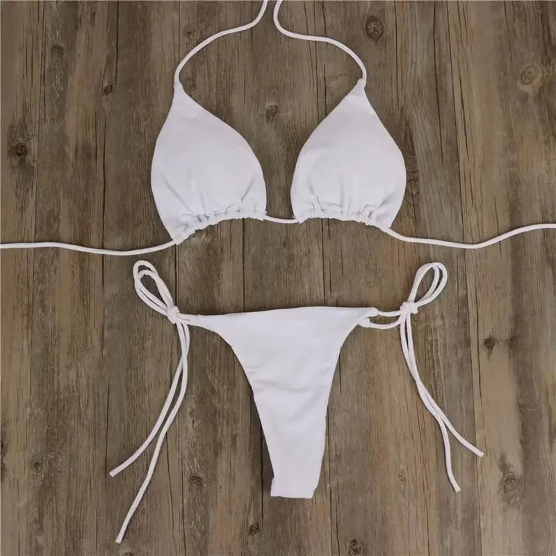 2 Pcs/Set Chic Women Swimwear Pure Colors Simple Quick Dry Backless Bikini Set Sexy Woman Swimsuits For Vacation купальник Main image