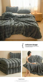 Ultra Soft Luxury Flffy Faux Rabbit Fur Blanket, Thick Winter Warm Throw Blankets, Plush Cozy Bubble Fleece Blankets Home Decor