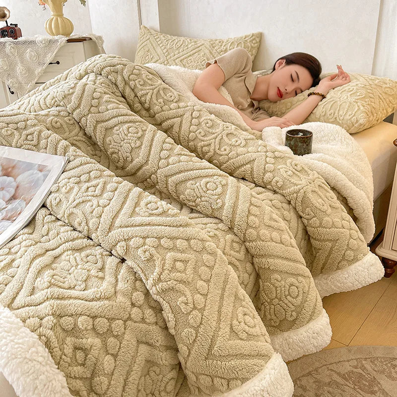 Winter Double Layer Sherpa Blanket Thicken Warmth Blankets for Bed 5D Carved Nap Blanket Quilt Plush Fuzzy Flannel Fleece Quilts Secondary image