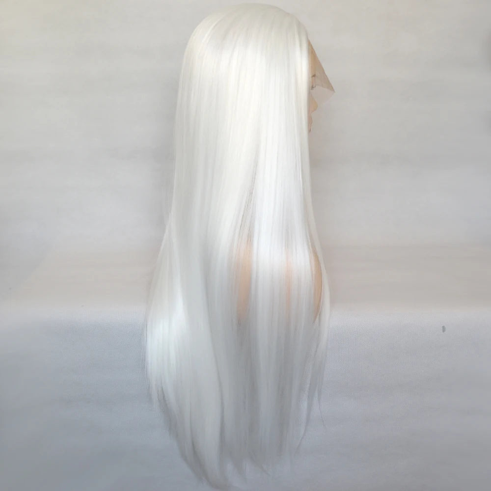 Voguequeen Platinum Blonde Synthetic Lace Front Wigs Silky Straight Heat Resistant Fiber Daily Wear For Women