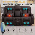 2-Seater Brown Home Theater Recliner Sofa with LED Lights, AC/USB Ports, Cup Holders, Electric Controls, Bluetooth Speaker, Mass