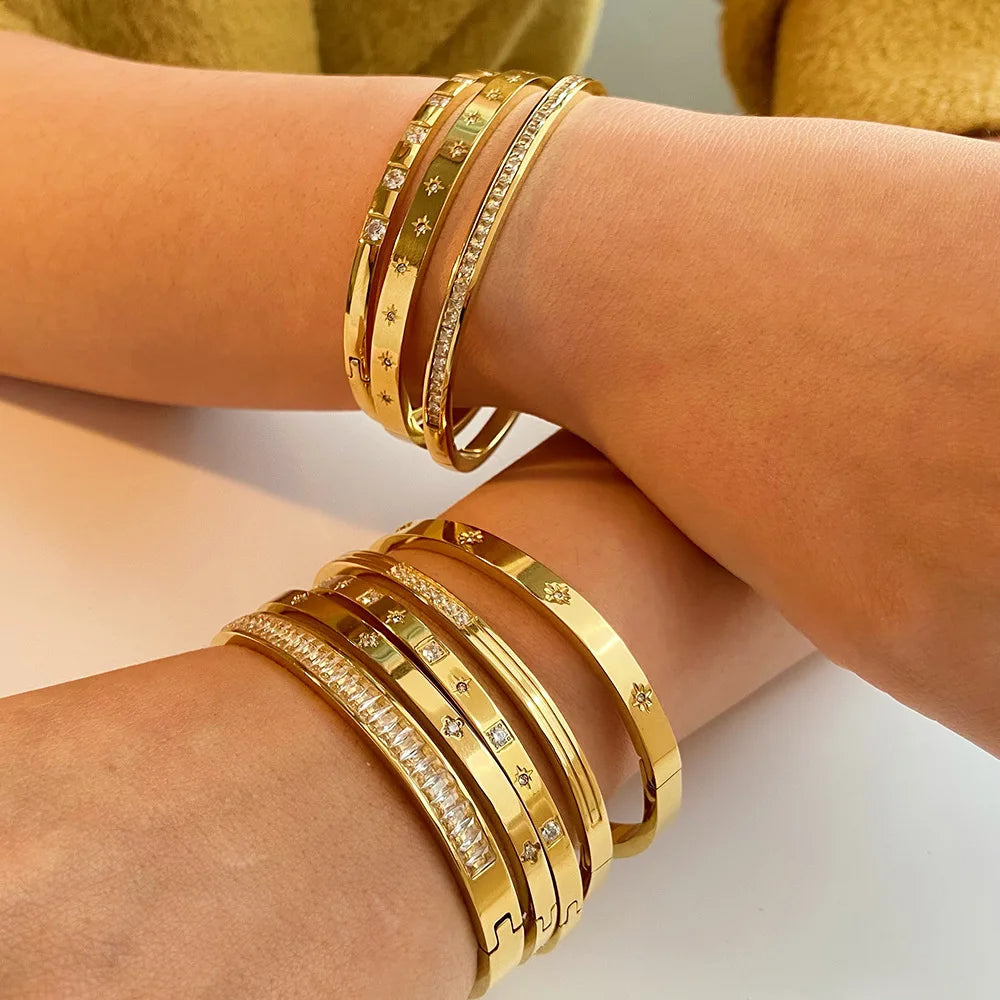 New Waterproof Cubic Zirconia Bangles Stainless Steel Bracelets Tarnish Free  Jewelry for Women Factory Wholesales Customize Secondary image