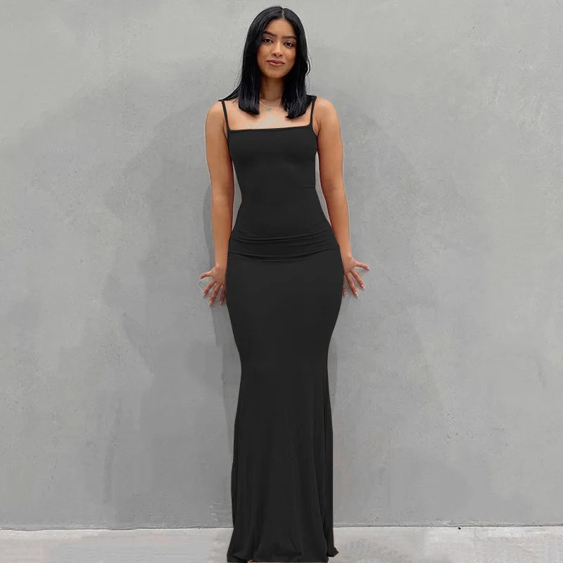 WUZIJING 2026 Satin Slip Sleeveless Backless Maxi Dress 2026 Y2K Summer Bodycon Elegant Sexy Outfits Ladies Birthday Party Club