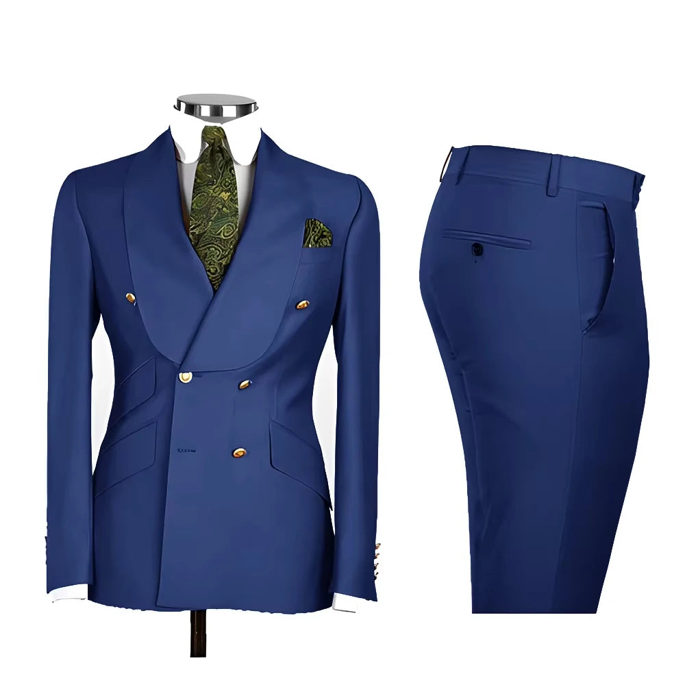 Men's Double Breasted Tuxedo Suit Shawl Lapel Slim Fit 2 Piece Blazer & Pants Formal Business Luxury Suits Casual Wedding Groom