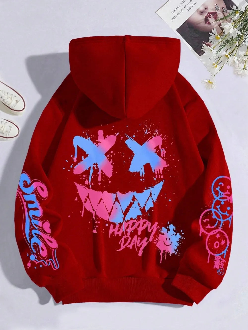 New autumn men's personalized smiling face print comfortable breathable hooded sweatshirt outdoor street fashion hooded sweatshi