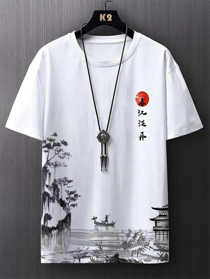 Simple Fashion Ancient Style T Shirts For Men Summer Trendy Crew Neck 3D Printed T-Shirts Loose Streetwear Harajuku Kids Tees Main image
