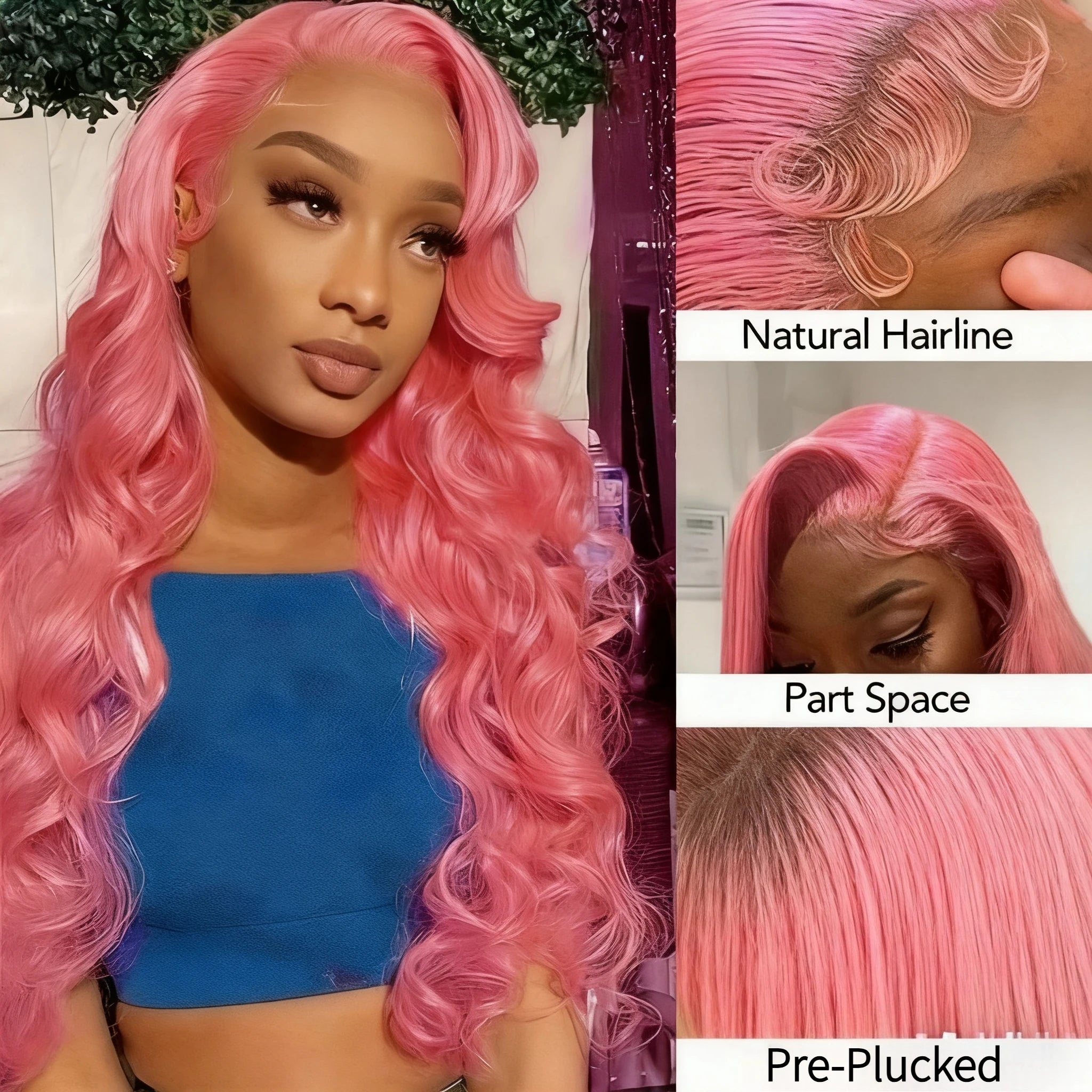 Pink Body Wave 13x4 13x6 HD Transparent Lace Frontal Wigs 30  Inch Lace Front Wig Color Human Hair Wigs Pre Plucked For Women