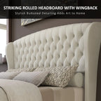 Queen Size Platform Bed Frame, Chenille Upholstered Sleigh Bed with Scroll Wingback Headboard & Footboard/Button, Customized