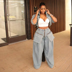 Denim Two Piece Sets Women Coat Jacket Wide Leg Pants Jeans Suits Matching Sets Trousers Outfits 2025/2026 Y2k Streetwear Party