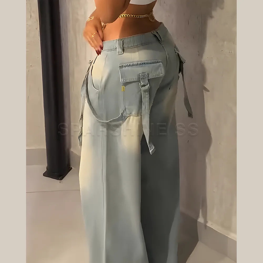 Jeans for Women Straight Pants Vintage Denims Washed Mid Waist Loose Fit Wide Leg Denim Long Pants 2025/2026 Streetwear Main image