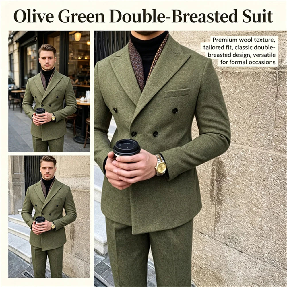 Wool Blend Men's 2 Piece Suit Set（Jacket+Pants) Double Breasted Lapel Suit Set Wedding Prom Dinner Wrok Travel Dinner Banquet