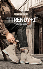Classic Men High Top Boots High Quality Yellow Leather Boots Fashion Outdoor Sneakers Men Lace Up Non-Slip Ankle Boots for Men