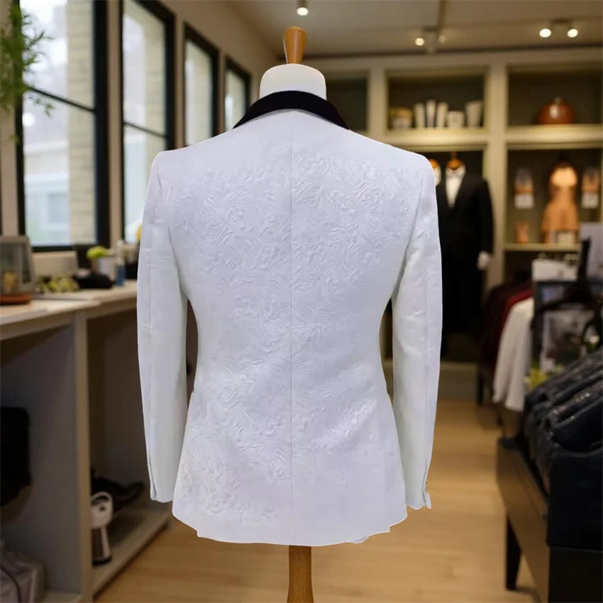 3 Pcs Floral Wedding Suits for Men Slim Fit Shawl Lapel Groom Tuxedo Groomsmen Formal Prom Suit Jacket with Pants Vest 2025 Secondary image