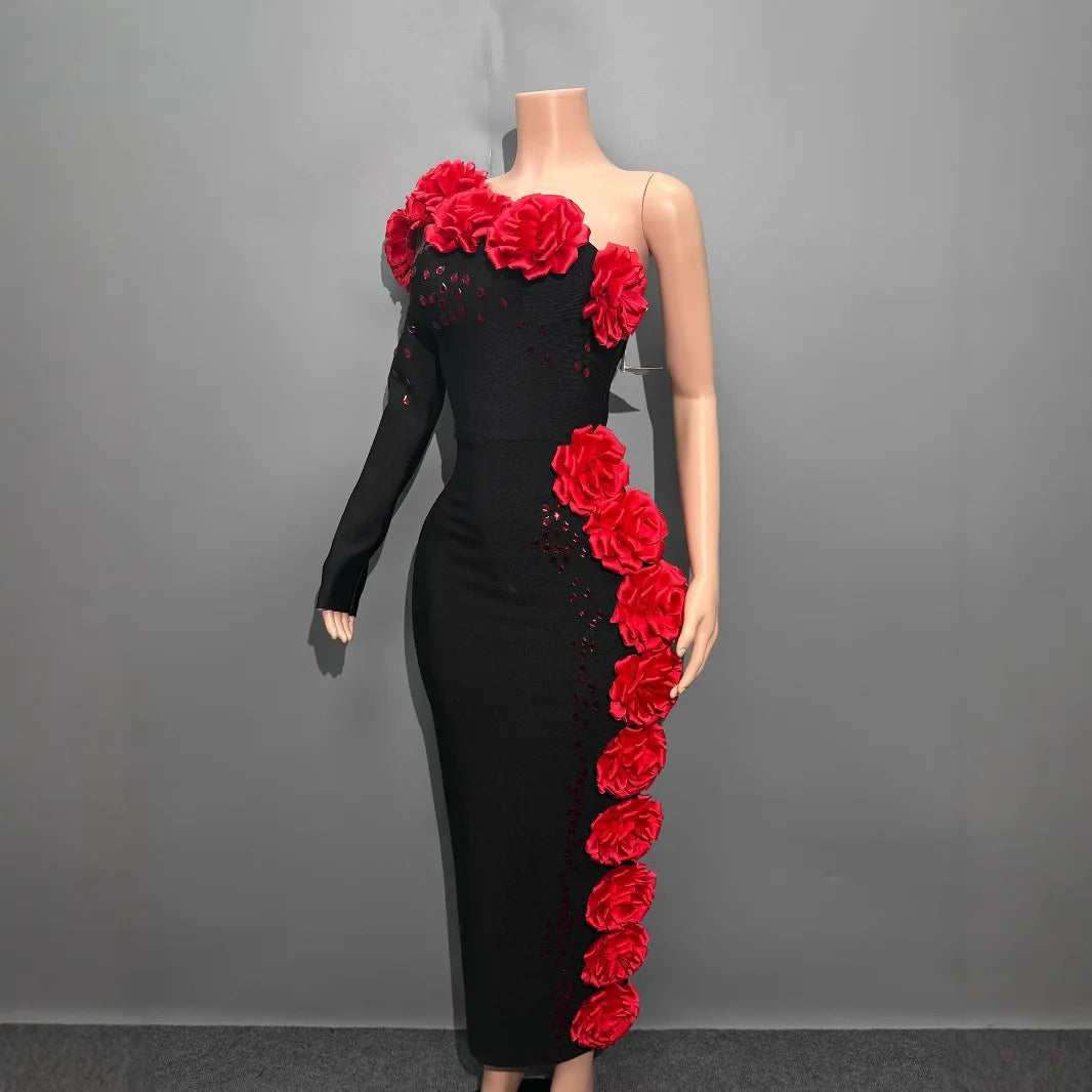 3D Flower Strapless Dress Party Dresses Ropa De Mujer French Banquet Elegant Gown Vestidos فساتين سهرة فساتين نسائيه انيقه