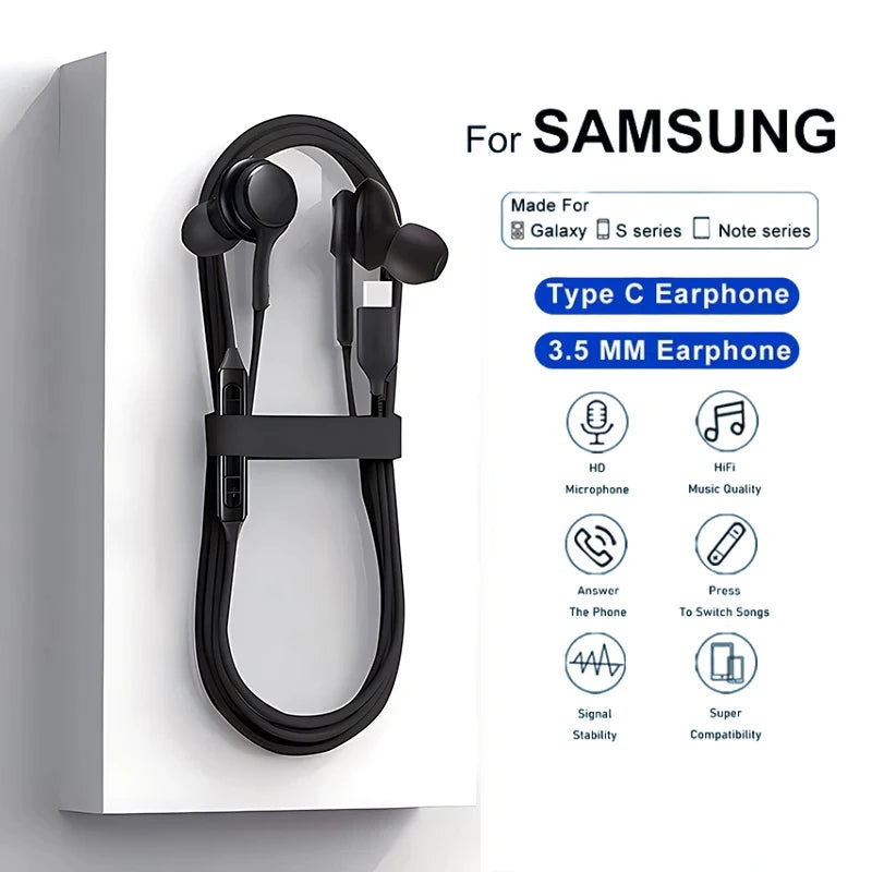 Original Type C Wired Earphone For Samsung Galaxy S23 S21 S22 Ultra Plus 3.5 mm Earbuds Headphones A54 A34 A53 A53 Accessories Main image