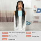 36in Full Lace Cornrow Braided Wigs Synthetic Natural Braiding Hair Wigs Box Braided Lace Wigs with Baby Hair for Black Women