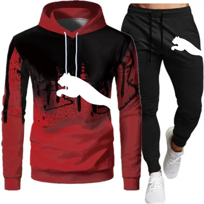 Spring and Autumn 2026 New Men's pullovers + jogging Pants two-piece set fashionable outdoor casual men's hooded sportswear set