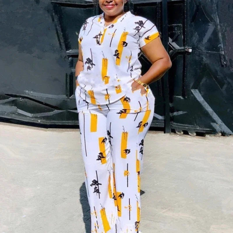 African Fashion Pants Set Women Blouse Straight Trousers Two Piece Set Woman Shirt Tracksuit Set Summer Top Matching Sets Main image