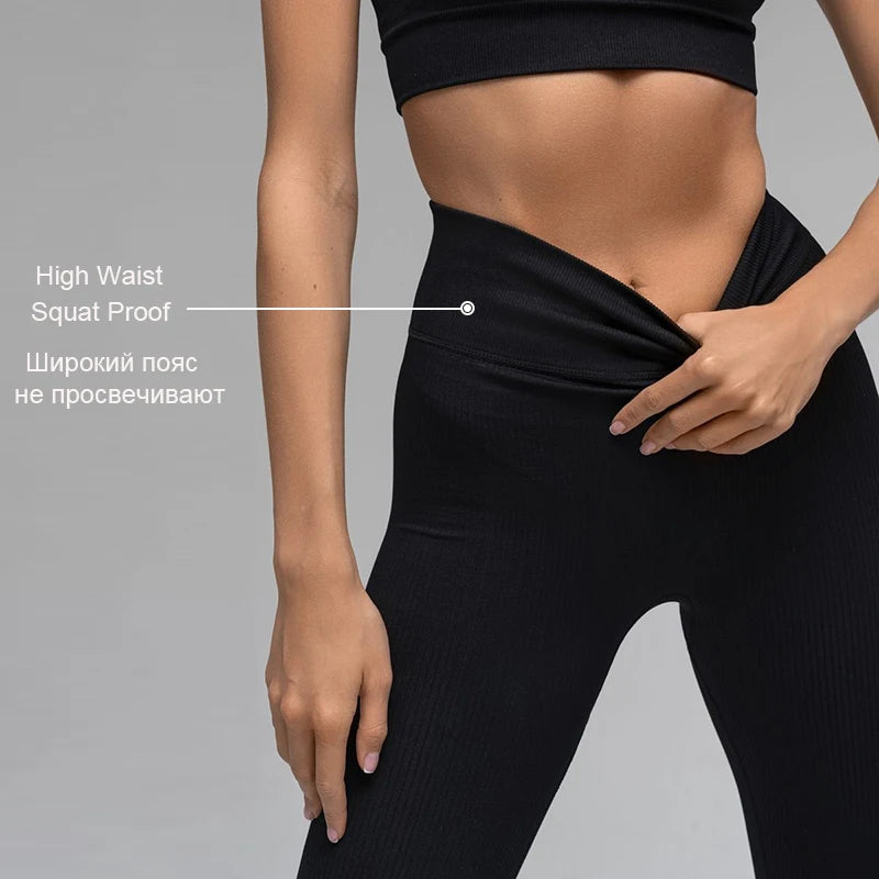 Ribbed Yoga Pants High Waisted Gym Leggings Sport Women Fitness Seamless Female Legging Tummy Control Running Training Tights Secondary image