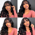 FUGANGXIU-12A Body Wave Human Hair Wig With Bang Full Machine Made Glueless Wear And Go Brazilian Virgin Hair Natural Color