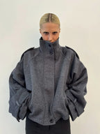 Casual Solid Loose Jackets Women Fashion Full Sleeve Single Breasted Stand Collar Short Coats Female 2025 Autumn Lady Outwears