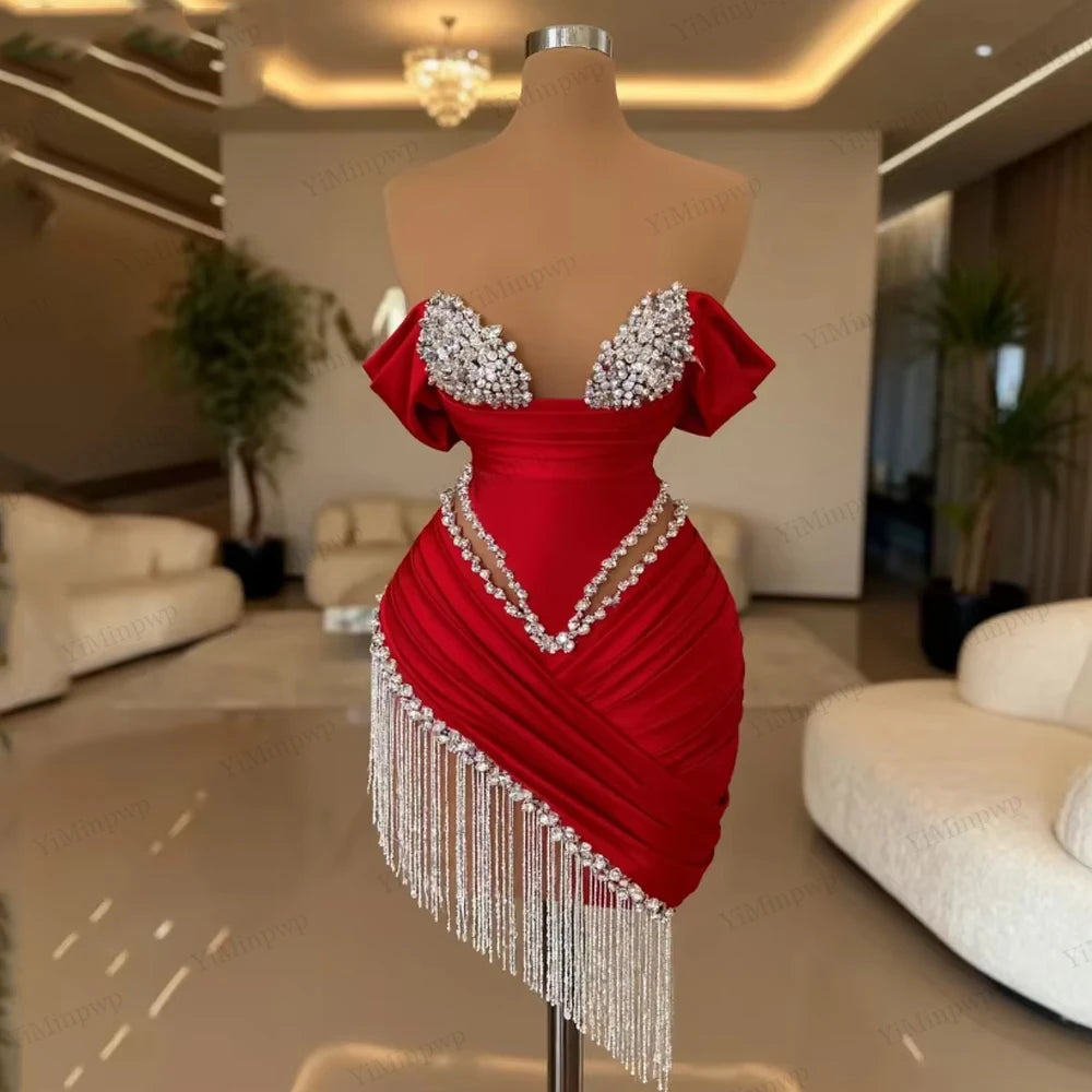 Crystal Ivory Cocktail Gown Pleat Straight Mini Homecoming Prom Dress Birthday Dress Satin Luxury 2026 Blackgirl Customized