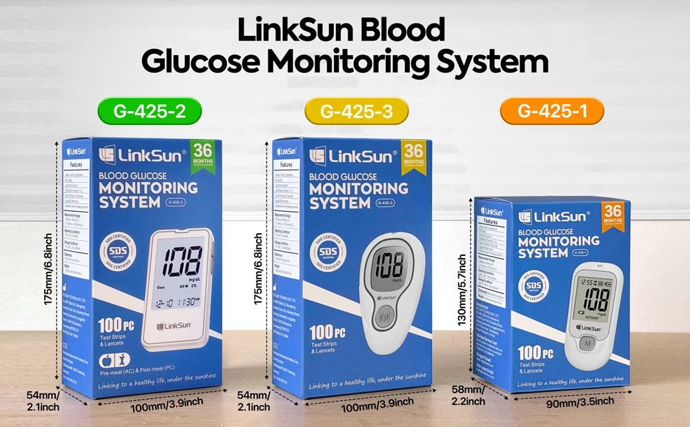 LinkSun G-425-1 Blood Glucose Meter Kit 50/100pcs Test Strips Lancets for Diabetes Monitor Digital Glucometer Blood Sugar Meter