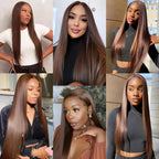 Chocolate Brown Straight 13X6 Hd Lace Frontal Wig Colored 100% Human Hair 13X4 Lace Front Wigs For Women Preplucked 30 36 Inch