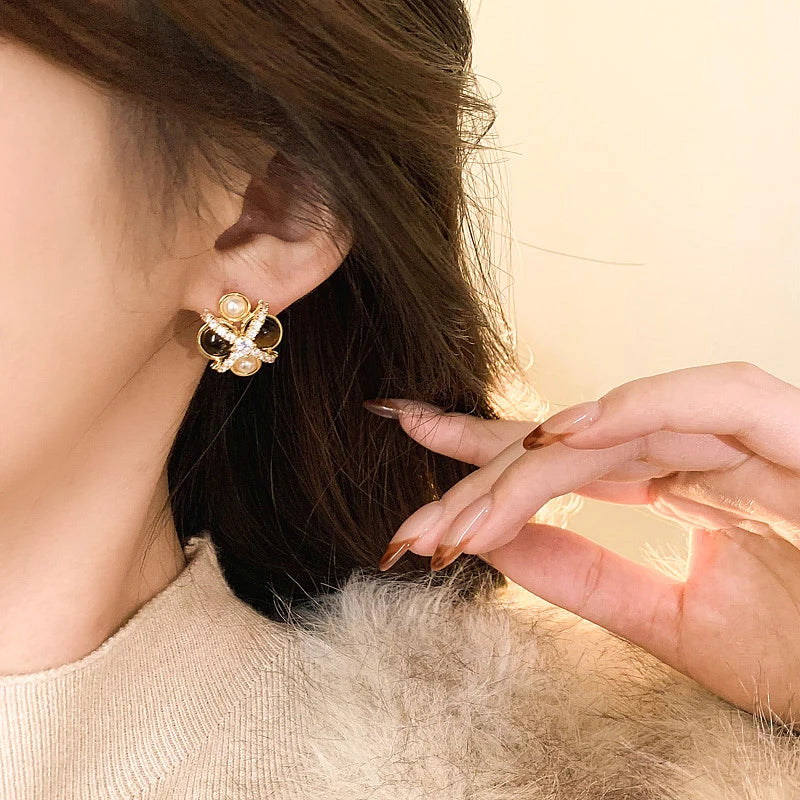 2026 New Design Natural Tiger Eye Stone Micro inlaid Zircon Geometric Earrings for Women's Trendy Jewelry Luxury Accessories
