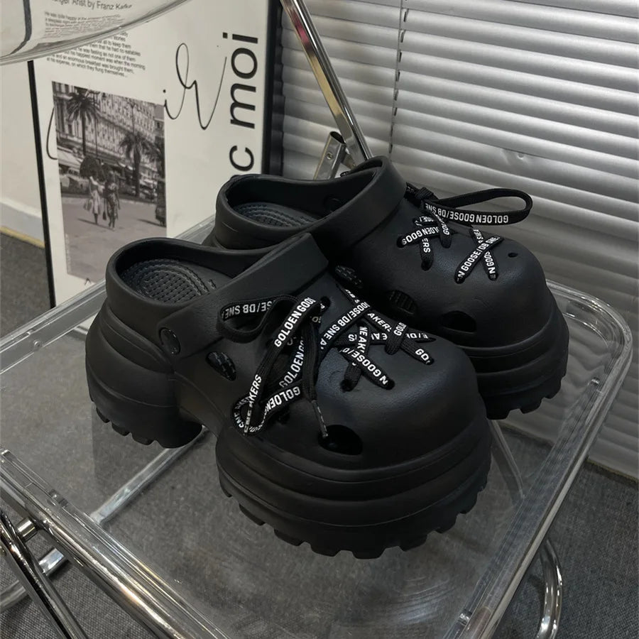 Women Summer Sandals High 10cm Heels Chunky Clogs with Star Charms Garden Shoes Waterproof Beach Pool Sandals Mules Slippers