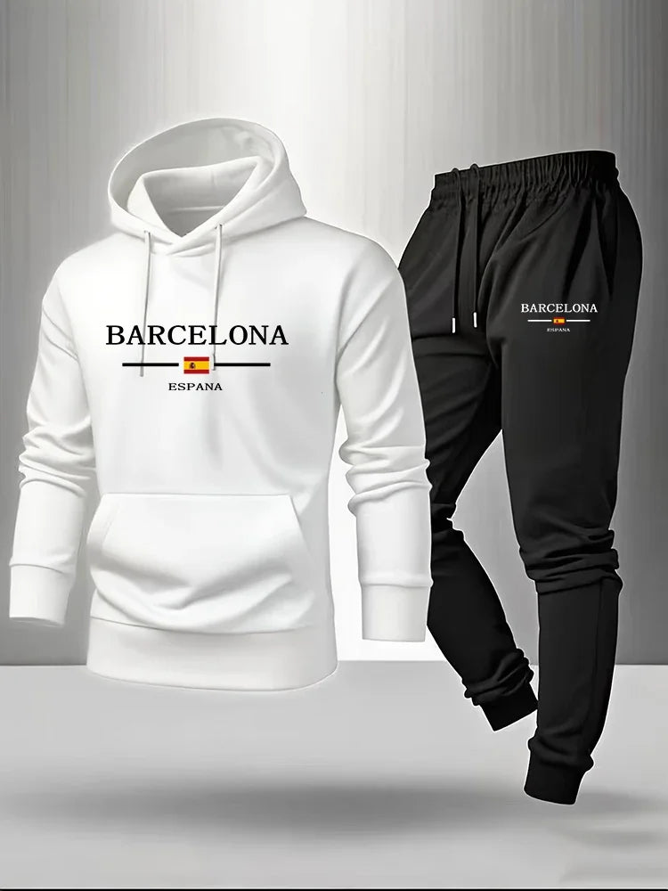 Men's Tracksuit Printing Casual Hoodies Sweatshirts Outfits Outdoors Gym Sports Jogging Clothing Autumn Winter Fitness 2 Pcs Set