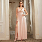 Women Evening Dresses 202 Sister Group Sexy Split V Neck Backless Sleeveless Formal Wedding Party Prom Gowns Bridesmaid Vestido