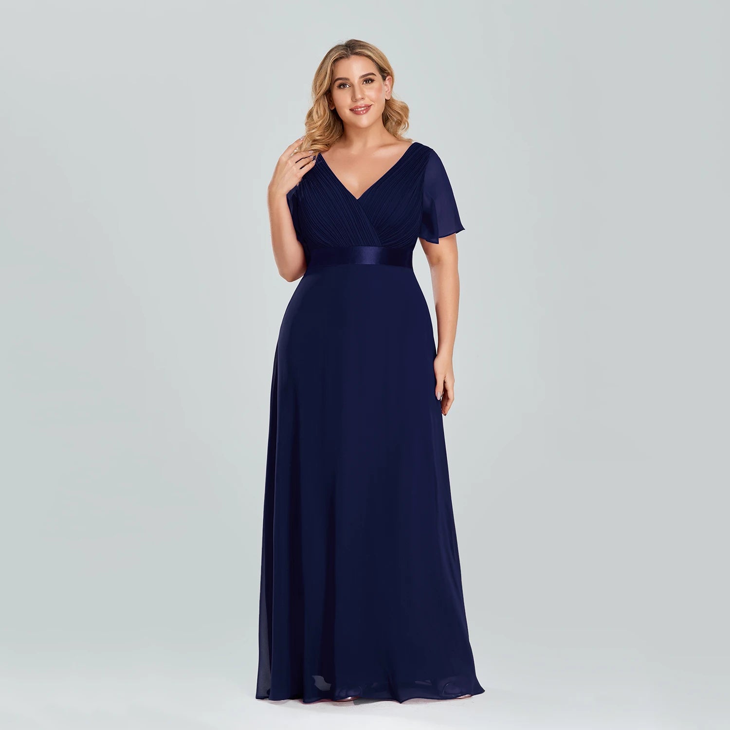 Plus Size Evening Dresses Long XUCTHHC Elegant A Line V Neck Ruffles Chiffon Formal Wedding Party Dress Robe De Soiree 2021 Main image