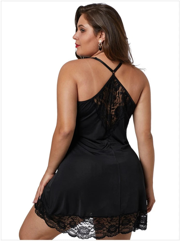 8XL Plus Size Sexy Lace Nightgown for Women Summer Pajamas Dress V Neck Bodydoll Sleeveless Nightdress Plumpy Female Homewear