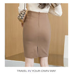 Basic OL Back Split Slim Skirt for Women, Korean Fashion, Bodycon Pencil Office, Elegant Black Knee Length, HighWaist Shirts,