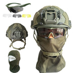 Military Tactical Helmet Set - Multi-Lens Goggles & Full Face Mask, Riot Airsoft CS Protective Gear for Outdoor Sports