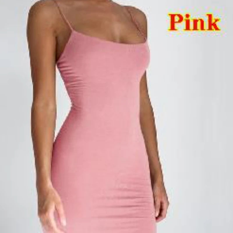 Summer Spaghetti Strap Mini Dress 2025 Women Sexy Bodycon Club Party Dresses Short Female Camisole Solid Black Sheath Sundress Secondary image