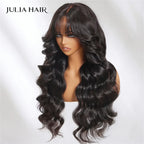 Julia Hair 13X4 Bangs Lace Front Wig Human Hair Wear and Go Glueless Wig Brazilian Loose Wave Human Hair Wig Density 150%