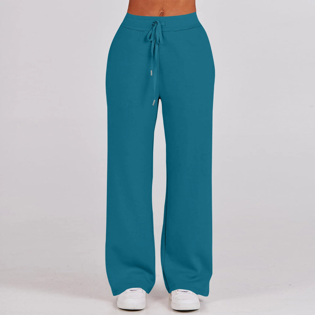 Solid Two-piece set Women Fashion Long Sleeve Zipper Sweater Pullover Tie up Pocket Wide Leg Pant Suit Loose Casual Sport Sets