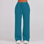 Solid Two-piece set Women Fashion Long Sleeve Zipper Sweater Pullover Tie up Pocket Wide Leg Pant Suit Loose Casual Sport Sets